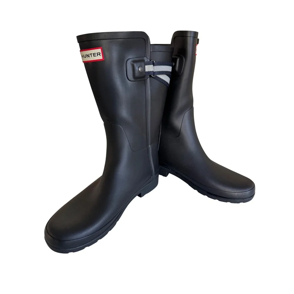 Hunter Limited Edition Original Refined Rain Boots Double Strap Black US 7 EU 38